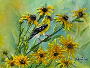 The yellow finch 12 x 14 acrylic painting mix media